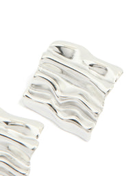 Waterproof Stainless Steel Textured Square Stud Earrings - link has visual effect only