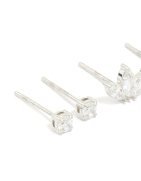 Waterproof Stainless Steel Cubic Zirconia Fine Marquise & Classic Stud Earrings 3-Pack - link has visual effect only