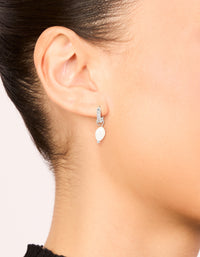 Waterproof Stainless Steel Diamante Freshwater Pearl Drop Huggie Earrings - link has visual effect only