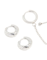Waterproof Stainless Steel Chain & Huggie Earrings 3-Pack - link has visual effect only