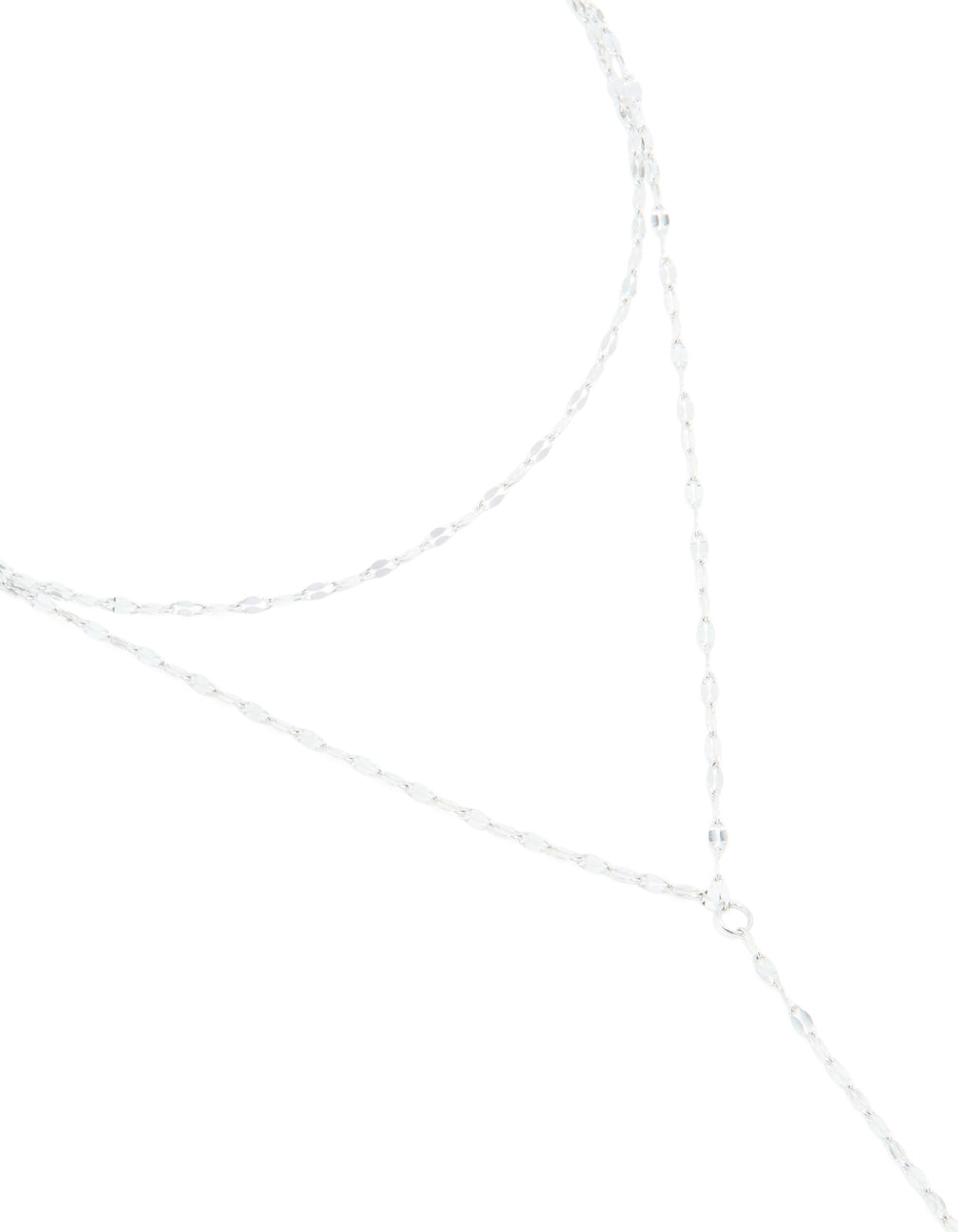 Discover this waterproof stainless steel multi layered chain Y-necklace in silver with dainty styling on neck view