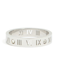 Waterproof Stainless Steel Cubic Zirconia Roman Numeral Ring - link has visual effect only