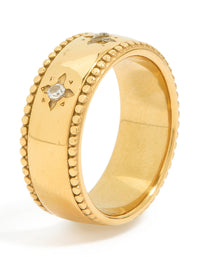 Waterproof Gold Plated Stainless Steel Cubic Zirconia Star Thick Band Ring - link has visual effect only