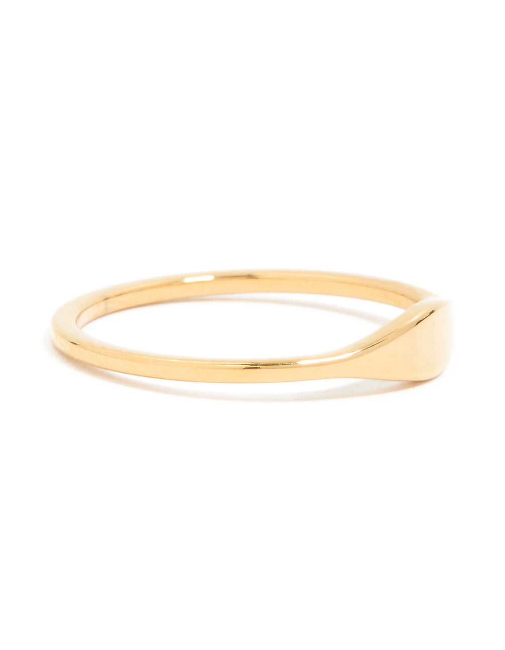 Crafted from waterproof gold plated stainless steel in a dainty signet ring design front view