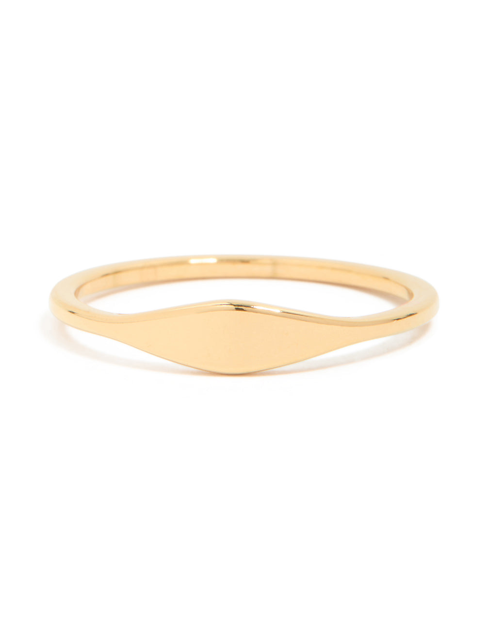 Elegant waterproof gold plated stainless steel dainty signet ring close up view