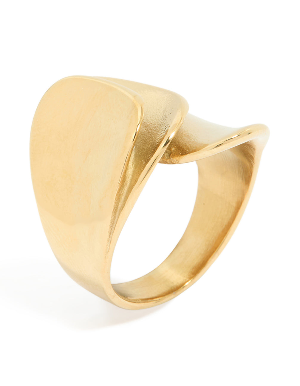 Designed with waterproof gold plated stainless steel in a layered petal wrap ring side detail view