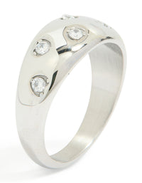 Featuring a waterproof stainless steel spotty diamante band ring in silver and clear stone side detail view - link has visual effect only