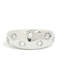 Showcasing a waterproof stainless steel spotty diamante band ring in silver and clear stone front view - link has visual effect only