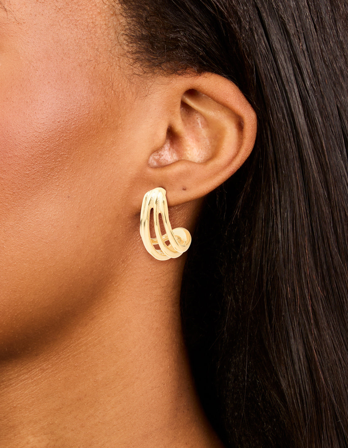 Waterproof Gold Plated Stainless Steel Layered Hoop Earrings