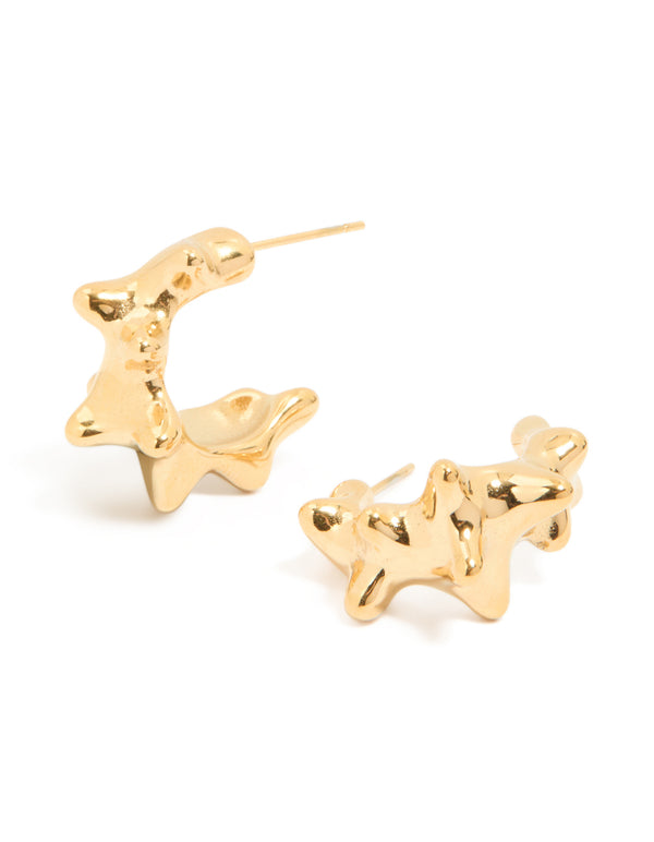 Waterproof Gold Plated Stainless Steel Sea Urchin Hoop Earrings