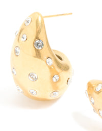 Waterproof Gold Plated Stainless Steel Diamante Teardrop Bubble Earrings - link has visual effect only
