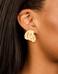 Waterproof Gold Plated Stainless Steel Triple Band Hoop Earrings - link has visual effect only