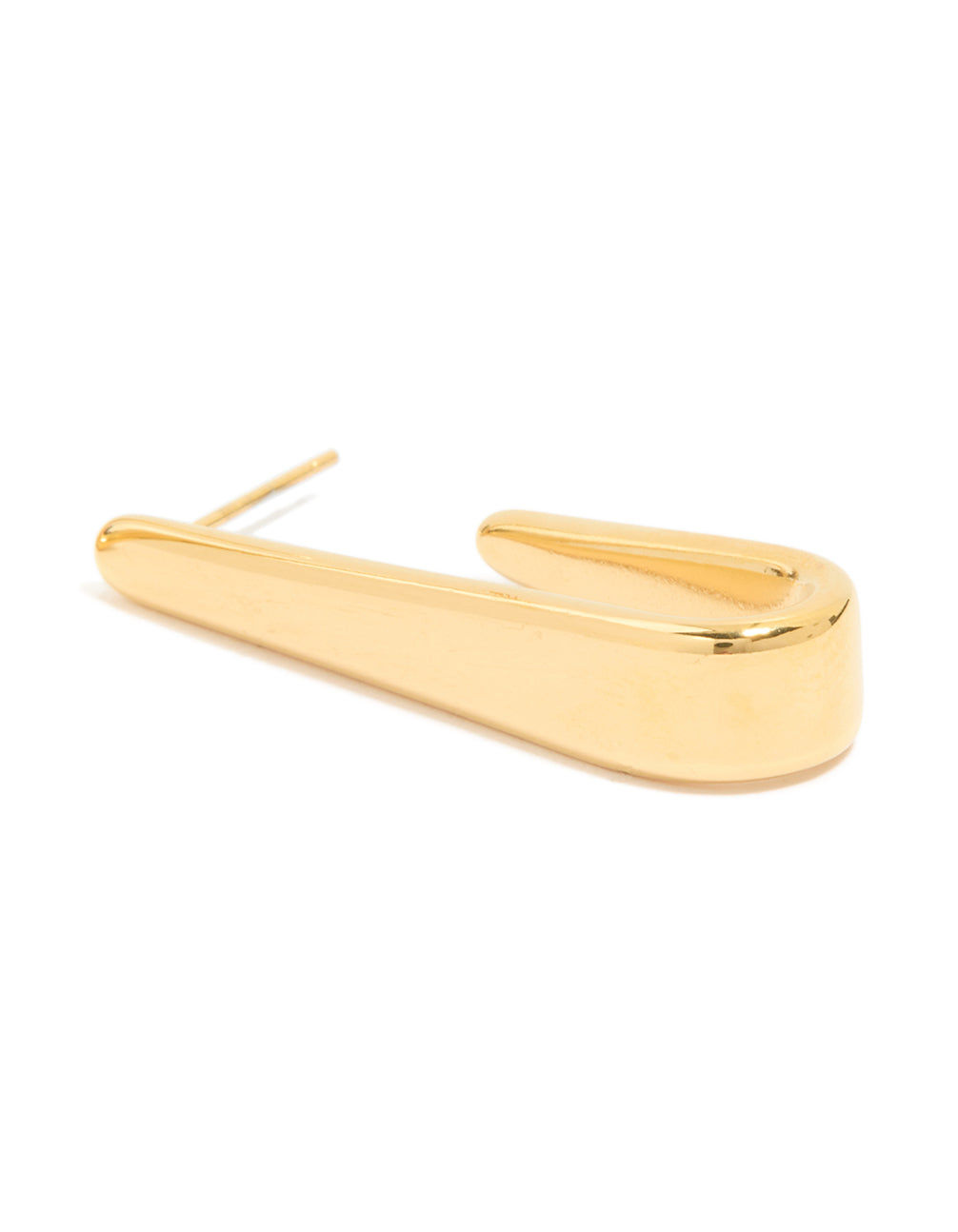 Highlighting waterproof gold plated stainless steel long drop hoop earrings with post detail view