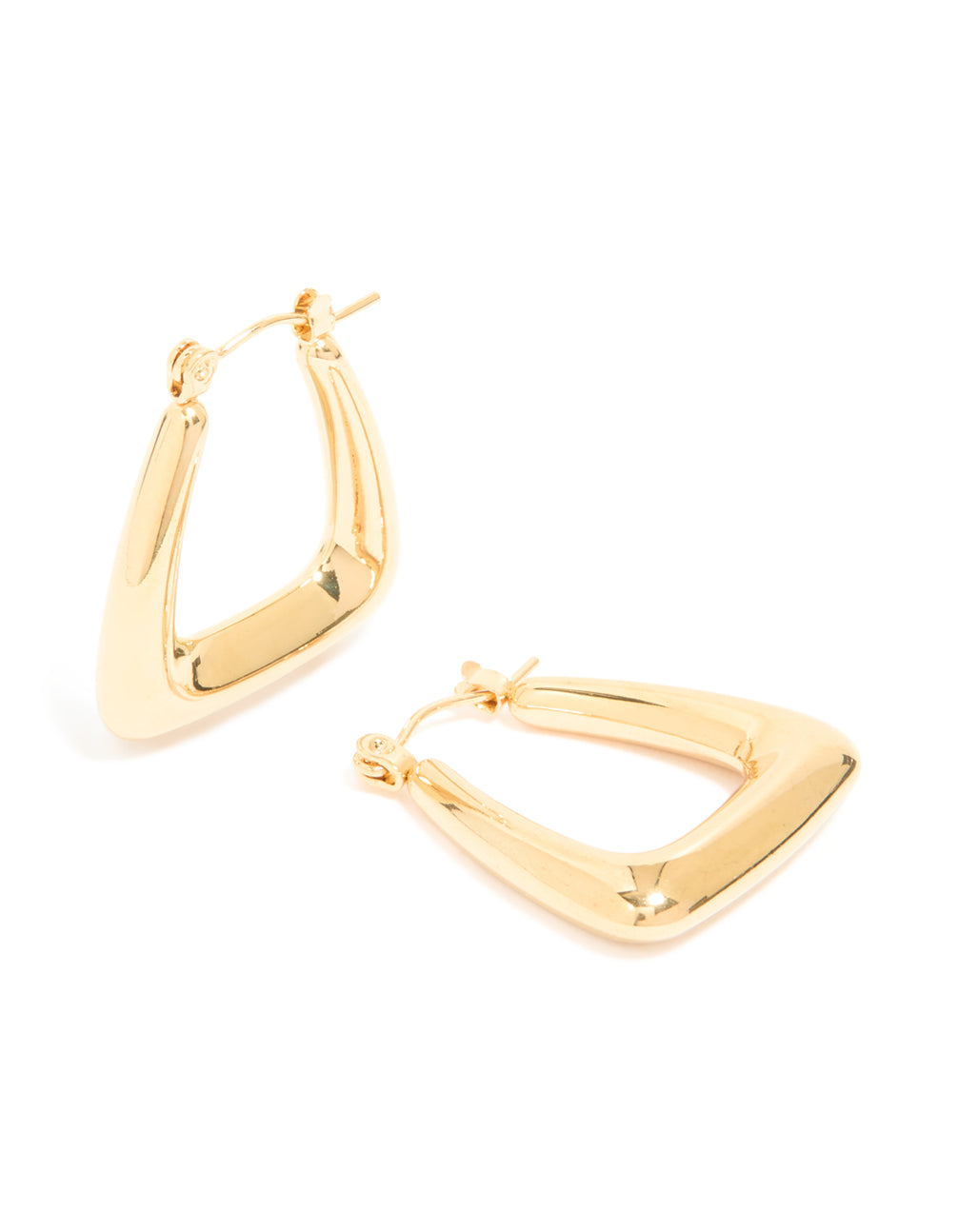 Beautifully crafted waterproof trapeze hoop earrings in gold plated stainless steel front view