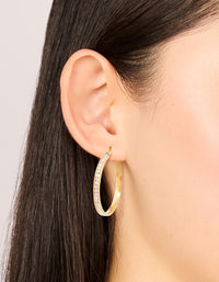 Waterproof Gold Plated Stainless Steel Diamante Hoop Earrings 35 MM - link has visual effect only
