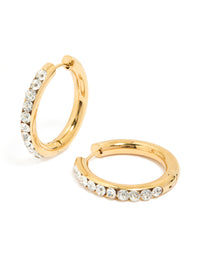 Waterproof Gold Plated Stainless Steel Diamante Hinged Half Hoop Earrings - link has visual effect only