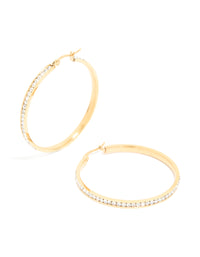 Waterproof Gold Plated Stainless Steel Diamante Hoop Earrings 45 MM - link has visual effect only