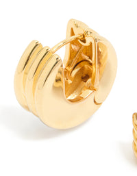 Waterproof Gold Plated Stainless Steel Ribbed Circle Hinged Earrings - link has visual effect only