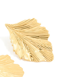 Waterproof Gold Plated Stainless Steel Textured Leaf Earrings - link has visual effect only