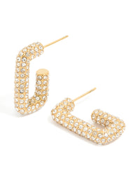 Waterproof Gold Plated Stainless Steel Diamante Pavé Rectangle Hoop Earrings - link has visual effect only