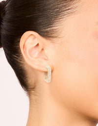 Waterproof Gold Plated Stainless Steel Diamante Pavé Rectangle Hoop Earrings - link has visual effect only
