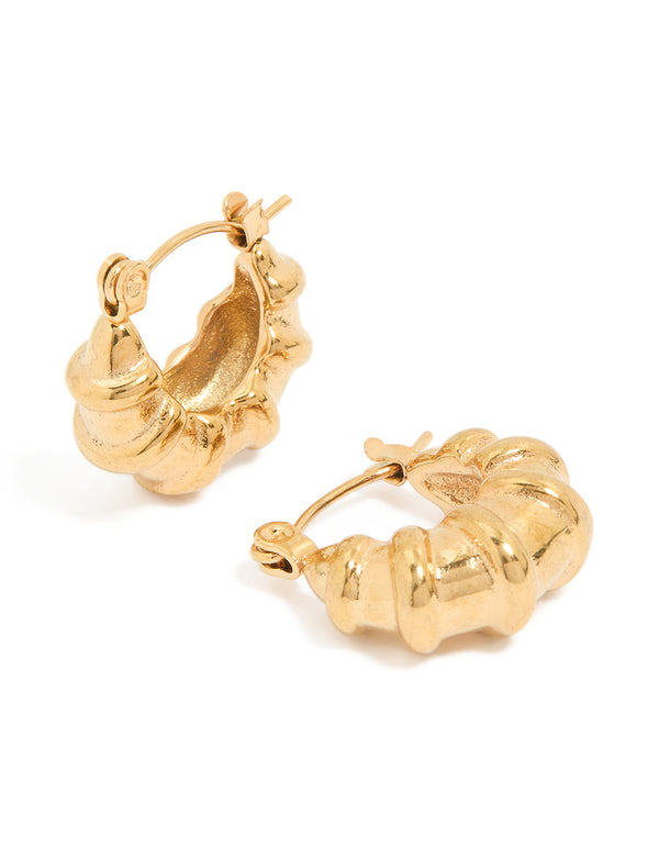 Waterproof Gold Plated Stainless Steel Chunky Detailed Hoop Earrings