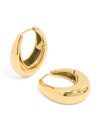 Waterproof Gold Plated Stainless Steel Oval Hanging Hoop Earrings - link has visual effect only