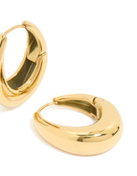 Waterproof Gold Plated Stainless Steel Oval Hanging Hoop Earrings - link has visual effect only