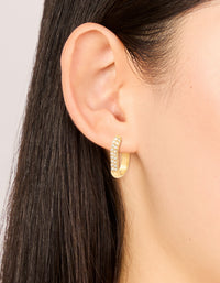 Waterproof Gold Plated Stainless Steel Diamante Half Oval Hoop Earrings - link has visual effect only