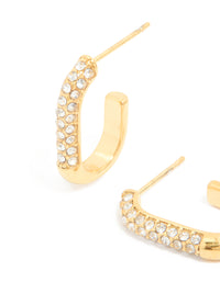 Waterproof Gold Plated Stainless Steel Diamante Half Oval Hoop Earrings - link has visual effect only