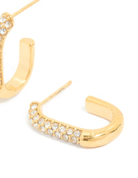 Waterproof Gold Plated Stainless Steel Diamante Half Oval Hoop Earrings - link has visual effect only