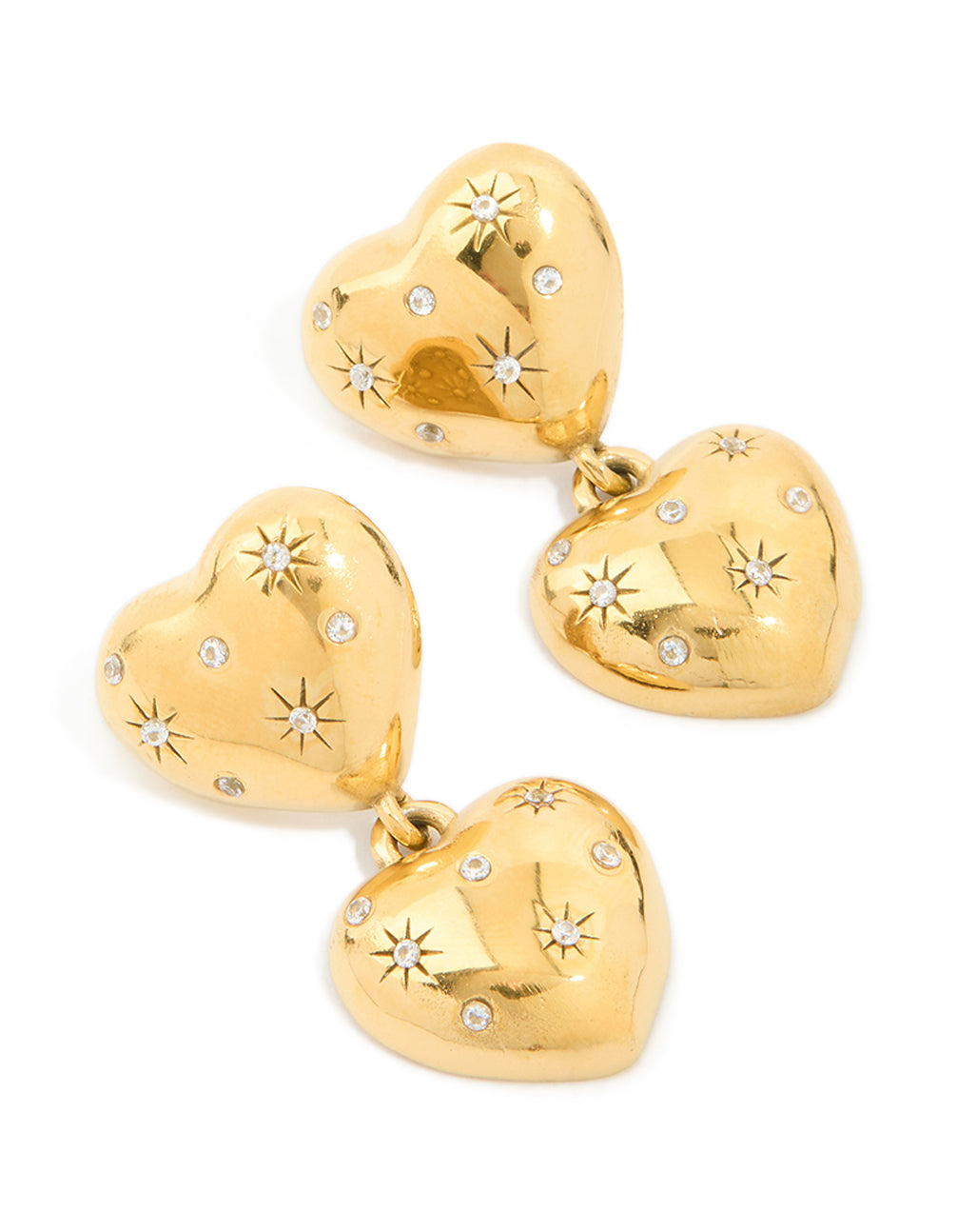 Waterproof Gold Plated Stainless Steel Double Chunky Heart Earrings