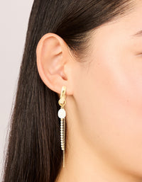 Waterproof Gold Plated Stainless Steel Freshwater Pearl & Diamante Cup Chain Huggie Earrings - link has visual effect only