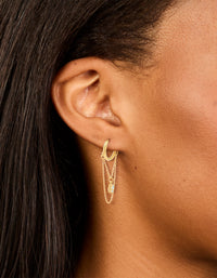Waterproof Gold Plated Stainless Steel Cubic Zirconia Chain Droplet Huggie Earrings - link has visual effect only