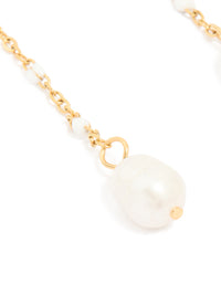 Waterproof Gold Plated Stainless Steel Single Pearl Chain Huggie Earrings - link has visual effect only
