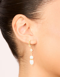 Waterproof Gold Plated Stainless Steel Diamante & Pearl Chain Huggie Earrings - link has visual effect only