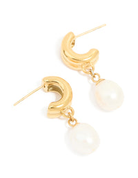 Waterproof Gold Plated Stainless Steel Pearl Chunky Drop Earrings - link has visual effect only