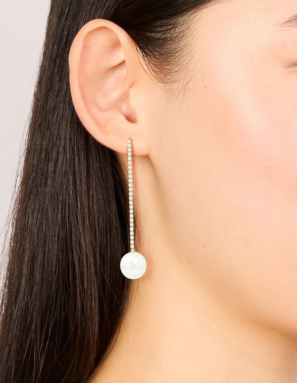 Waterproof Gold Plated Stainless Steel Pearl Diamante Cup Chain Drop Earrings