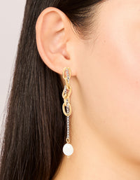 Waterproof Mixed Metal Stainless Steel Pearl Drop Chain Earrings - link has visual effect only