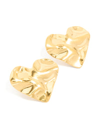 Waterproof Gold Plated Stainless Steel Crinkle Heart Stud Earrings - link has visual effect only