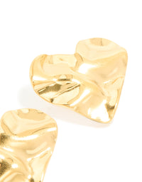 Waterproof Gold Plated Stainless Steel Crinkle Heart Stud Earrings - link has visual effect only