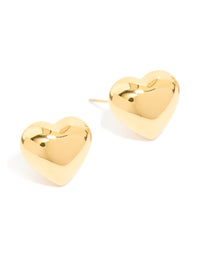 Waterproof Gold Plated Stainless Steel Puffy Heart Stud Earrings - link has visual effect only