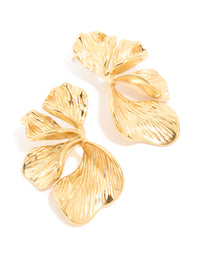 Waterproof Gold Plated Stainless Steel Ribbed Petal Stud Earrings - link has visual effect only