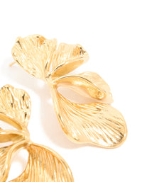 Waterproof Gold Plated Stainless Steel Ribbed Petal Stud Earrings - link has visual effect only