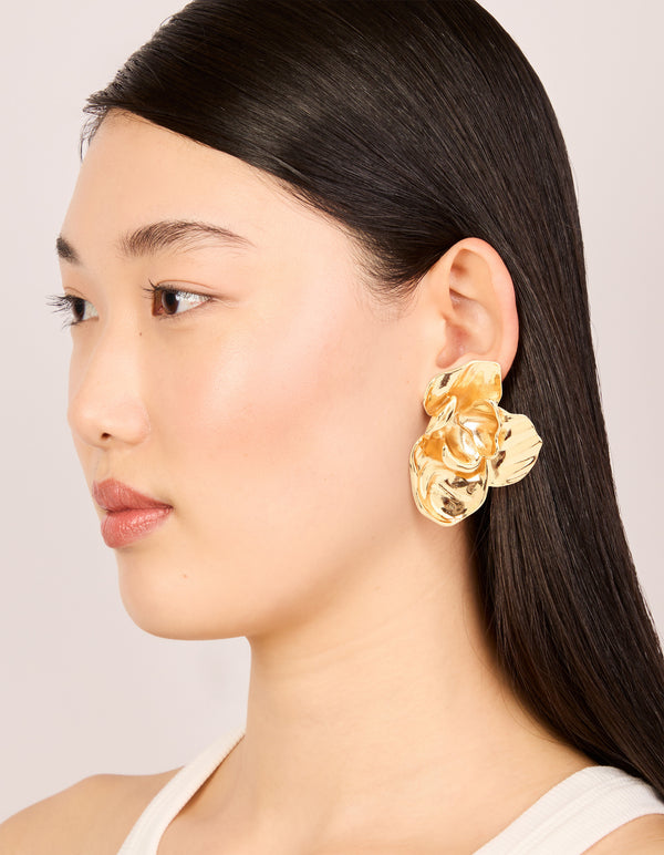 Waterproof Gold Plated Stainless Steel Twisted Textured Stud Earrings