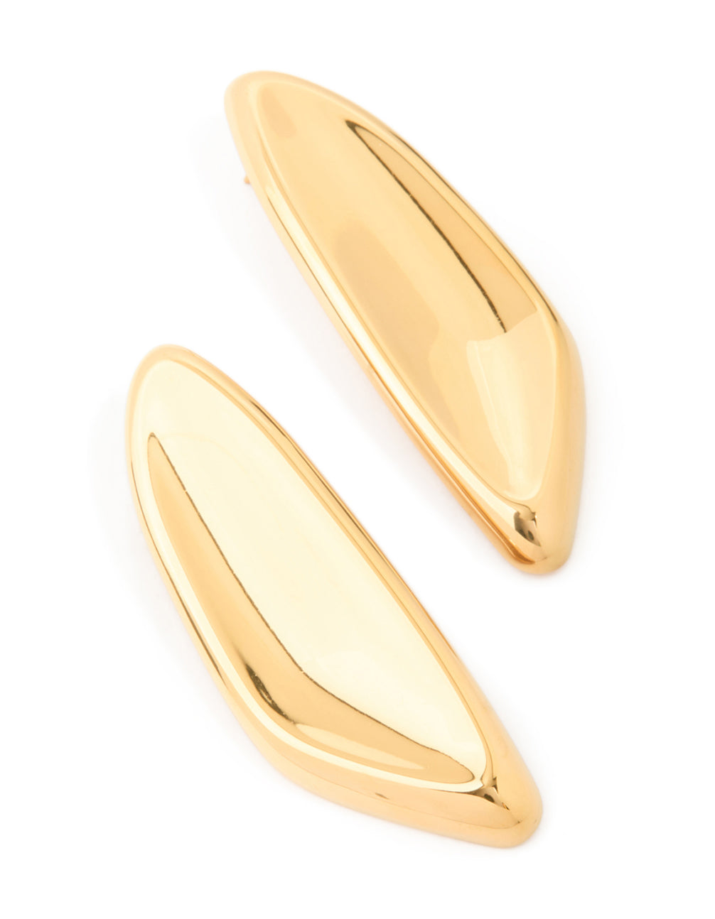 Showcasing waterproof stainless steel shield stud earrings in gold plated finish front view