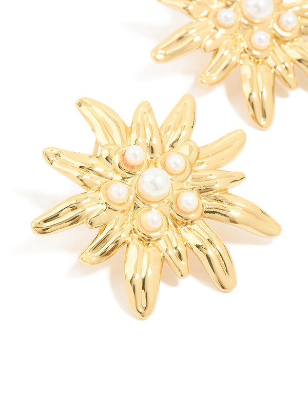 Waterproof Gold Plated Stainless Steel Freshwater Pearl Urchin Stud Earrings