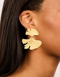 Waterproof Gold Plated Stainless Steel Double Ribbed Fan Drop Earrings - link has visual effect only