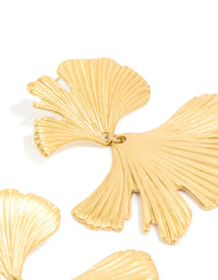 Waterproof Gold Plated Stainless Steel Double Ribbed Fan Drop Earrings - link has visual effect only