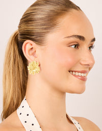 Waterproof Gold Plated Stainless Steel Daisy Petal Statement Earrings - link has visual effect only